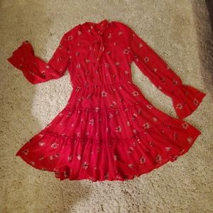 Red floral long sleeve dress